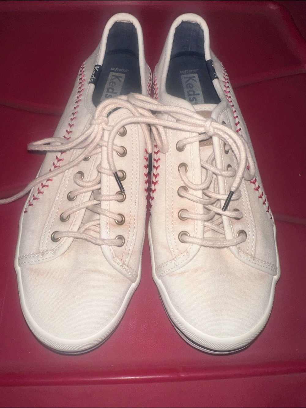 Keds Women's Canvas Baseball Sneakers with Red Stitching